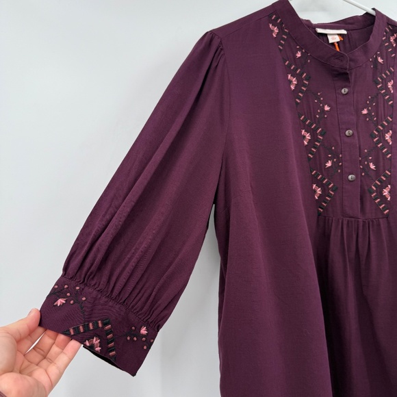 Knox Rose Top Women XXL NEW Burgundy Embroidered Buttons 3/4 Sleeves Boho Hippie - Picture 4 of 11